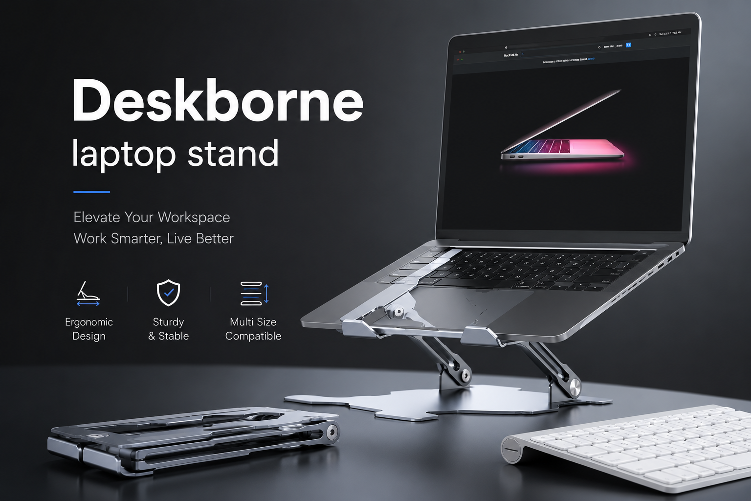 Adjustable Aluminum Laptop Stand – Ergonomic Riser with Ventilation & Cable Channel for Home Office
